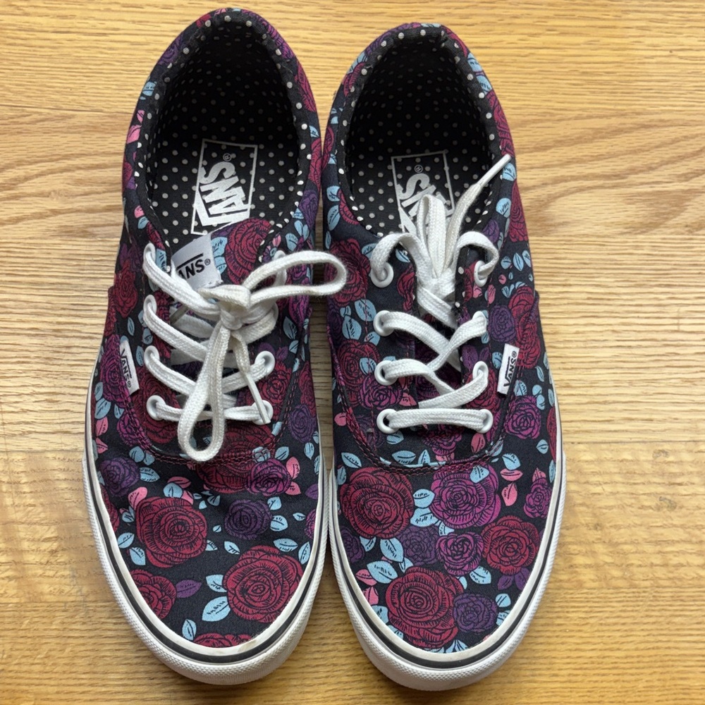 Vans Rose Pattern Sneakers with White Laces